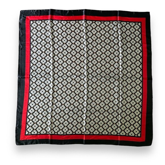 Accessories - White Floral With Black Edges & Red Scarf 35” X 35” Women Scarve Boho Flowers